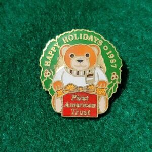 Vtg 1987 Happy Holidays First American Trust Teddy Bear Lapel Pin
